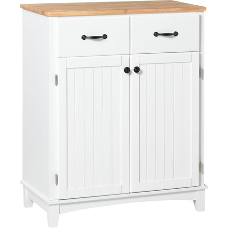 Modern Kitchen Cupboard, Wooden Storage Cabinet, Tableware Organizer with 2 Drawers for Living & Dining Room, White (1/5)