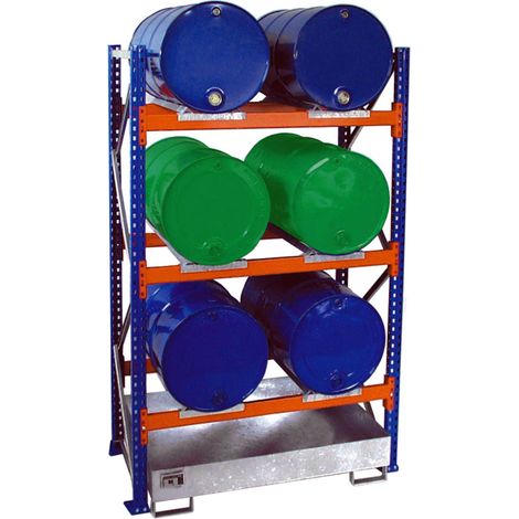 Bauer Anbauregal 3003 für Fässer mit 3 Ebenen, Auffangwanne ohne Gitterrost, 6x200l liegend