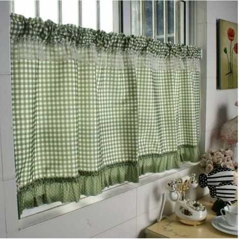 Piece 140×60cm Half-light curtains, small peacock green checked curtains, perforated kitchen curtains without rod, blackout in the bedroom and living room YMYNY