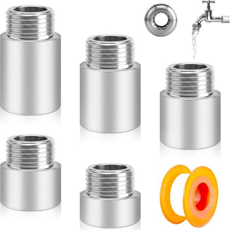 Lot de 5 rallonges de robinet 1/2" - En acier inoxydable - 10/15/20/25/30 mm - Rallonge de robinet - Raccord fileté - Pour robinets, vannes d'angle et pommeaux de douche (1/5)