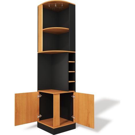 Credenza angolare per vino 40 x 40 x 182 cm in MDF nero con portabicchieri e mobile inferiore (1/5)