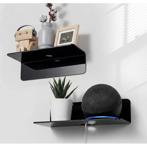 Etagere Murale Noire Lot de 2, Espace Mural Extensible sans dommage - 22,9cm etagères murales en Acrylique pour Haut-Parleur Intelligent, Figurines d'action, Kamera, avec 4 Clips Câble (1/5)