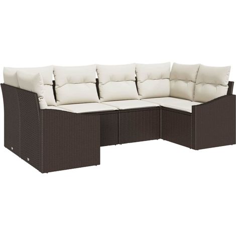 Garden Sofa Set with Storage 6 pcs Brown and Cream Poly Rattan vidaXL