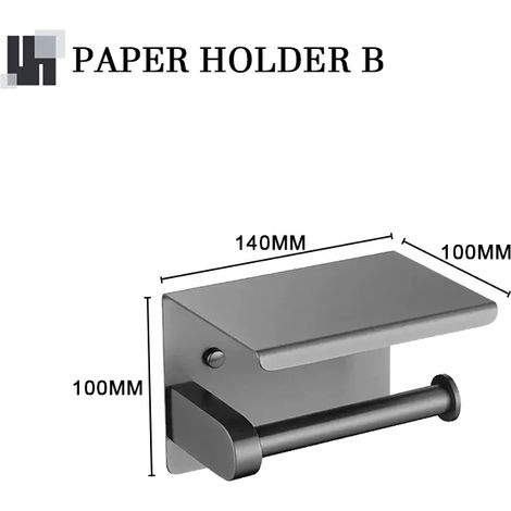 (Porte-papier toilette B) Ensemble d'accessoires de salle de bain gris en acier inoxydable avec support mural rond, barre de maintien et crochet pour peignoir et serviette. (1/5)