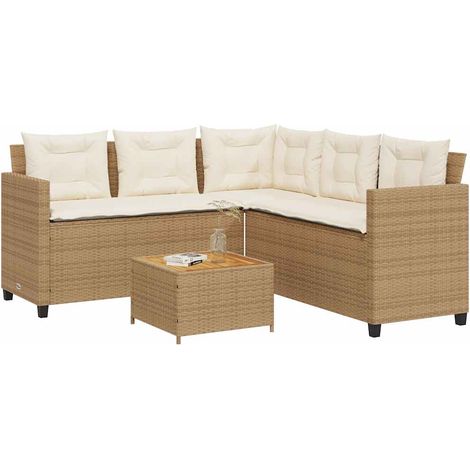 vidaXL Sofá de jardín en forma de L con mesa y cojines ratán PE beige (1/5)