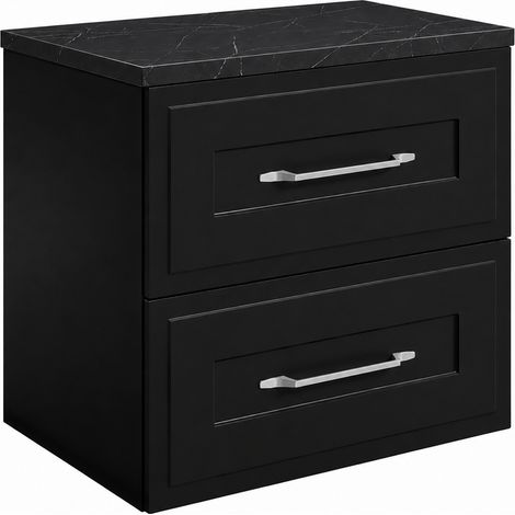 Mobile bagno sospeso 60 cm con cassetti, colore nero + top marmo Black Royal, maniglie color argento, 60 x 46 x 58,6 cm (1/5)