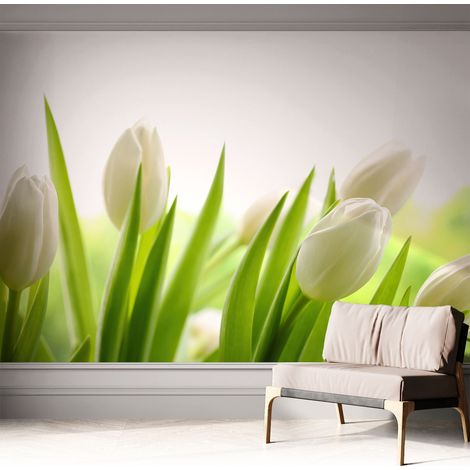 Selbstklebend Tapete modern - Wanddeko für Küche - Klebefolie Wand - luxus Look Weiße Tulpen 312x219 cm (1/5)