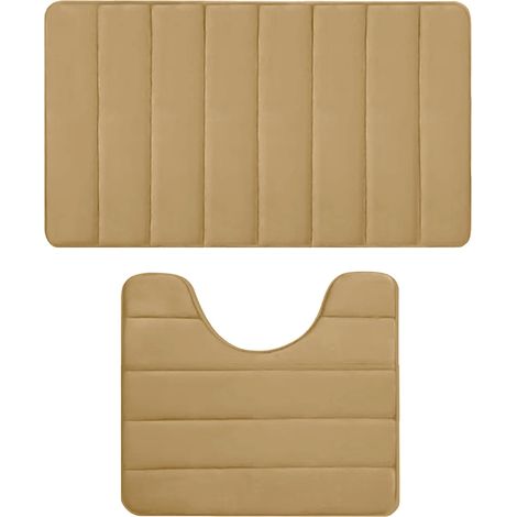 Tapis De Bain - Tapis Toilette En Forme De U Et Tapis De Sol - Mousse À Mémoire De Forme - Absorbant Non Glissant - Lavable En Machine - 2 Pièces - Beige (1/5)