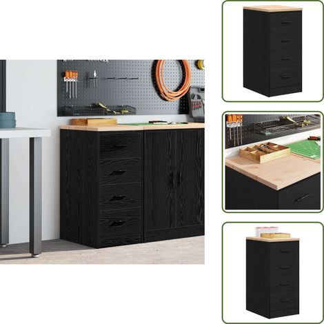 The Living Store Garagen-Aufbewahrungsschrank Schwarz Massivholz Kiefer - Werkzeugaufbewahrung (1/5)