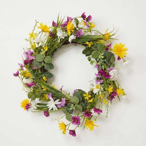 HOMESCAPES Artificial Spring Flower Wreath, 40cm, Mixed Floral (1/4)