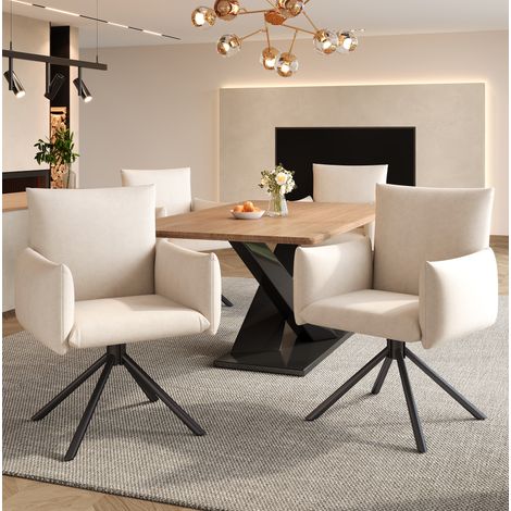 Silla tapizada beige de terciopelo y metal, giratoria 360°, set de 4, carga 150 kg,60×60×88cm (1/5)