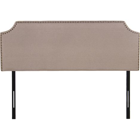 Tête de lit capitonnée en polyester beige, pieds en métal noir 160X7X117/127 Cm, Sup:160X57 Cm (1/4)
