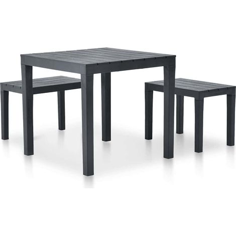 Maison Exclusive - Mesa de jardín con 2 bancos plástico gris antr (1/5)