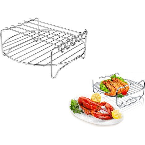 Grille de refroidissement ronde avec 5 brochettes, diamètre : 20 cm, en acier inoxydable 304 pour cuisson à la vapeur et friteuse à air, multifonction (1/5)