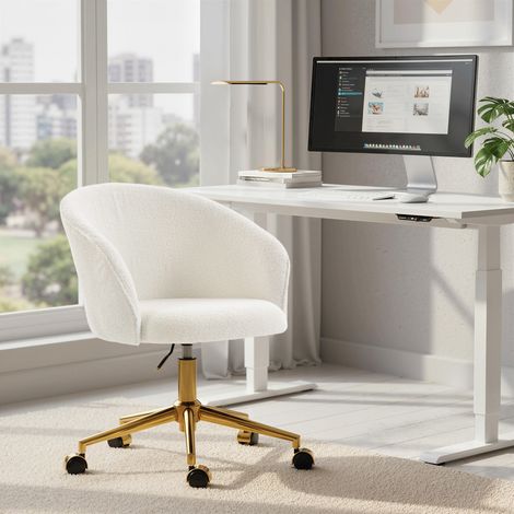 Fauteuil de travail réglable en hauteur, siège tournant à roulettes, base en acier, teinte crème