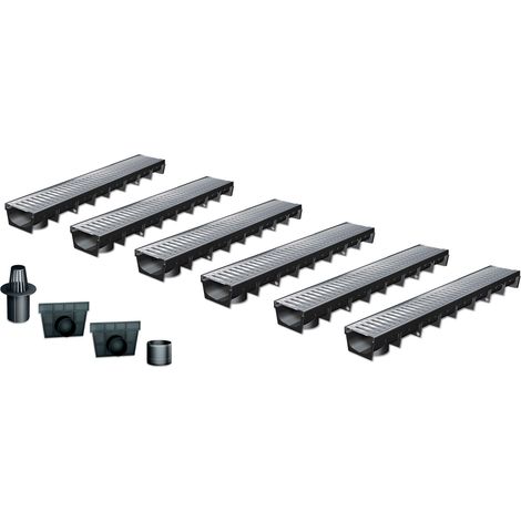 MEA – Pack de 6 caniveaux extérieurs A15 en acier galvanisé – Largeur utile 10cm – Résistance B125 – Grille passerelle pour passage piéton