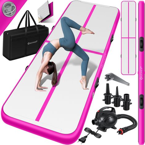 KESSER® Gym mat Tappeto gonfiabile Airtrack Tappeto da ginnastica 3/4/5/6m incl. borsa per il trasporto e pompa d'aria elettrica Tappeto da yoga Tappeto tumbling Rosa / 500 x 100 x 10 cm
