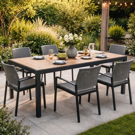 Table de jardin August Gescova - aluminium noir et teck massif - (1/3)