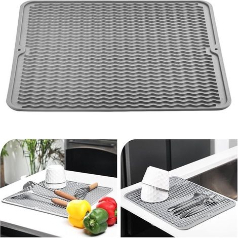 Tappetino scolapiatti - Silicone - Resistente al calore - Antiscivolo - Tappetino per lavare i piatti - Tappetino asciugapiatti da cucina - Grigio - 40x50 cm - 1 pezzo (1/5)