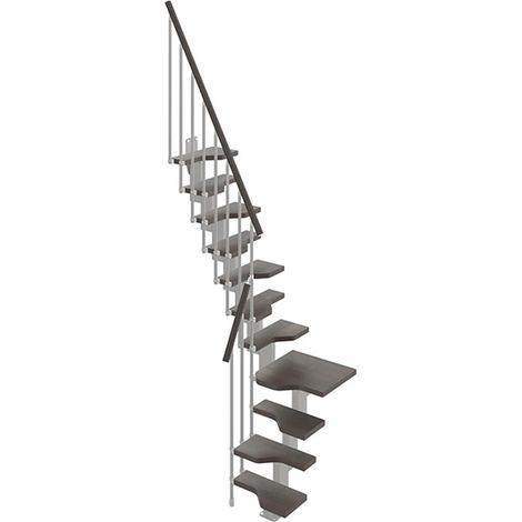 Raumspartreppe in grau und Wengé-Holz, viertelgewendelt - 12 Stufen - MINI61/L/SGMWEN-12