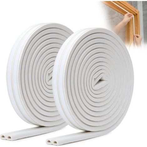 Bande de Joint de Porte D-Profil, Isolation Porte d'entrée Forte Adhérence, Joint d'étanchéité de Porte, Bas de Porte Calfeutrer Fenêtre Anti Froid Bruit Poussière 2 Rouleaux (Blanc) Blanc type (1/4)