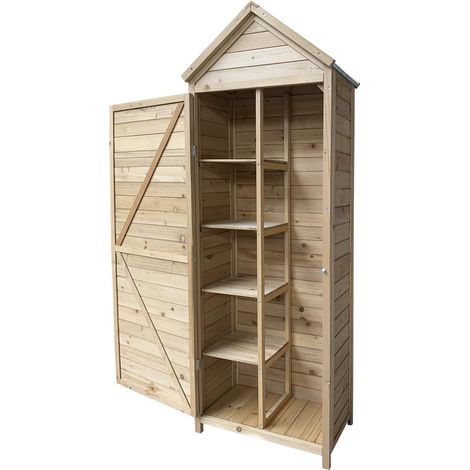 Gardiun – Armoire de jardin en bois de pin traité 35x70x177 cm – Toit en acier galvanisé – Étagères pour outils et ustensiles – Serrure métallique (1/6)