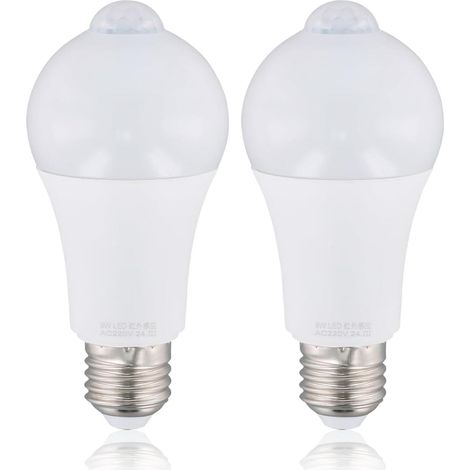 Escalier – Couloir – Économie Énergie – Allumage Nuit – Détection 120° – Lumière Blanche – 220V – 2 Ampoules LED E27 9W (1/5)