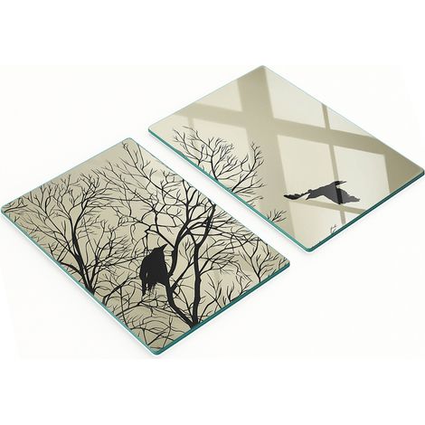 Planches à découper en verre pour la cuisine, motif corbeaux sur un arbre, 2 x 40 x 52 cm (1/5)