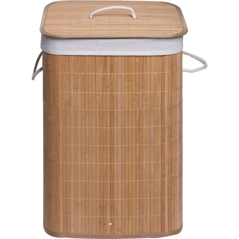 Panier à linge rectangulaire naturel en bambou et coton mod. balù