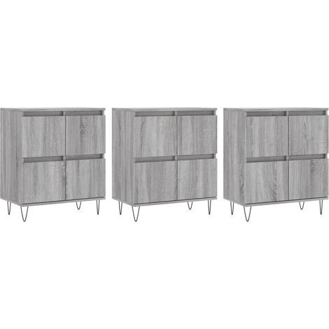 Aparador buffet cómoda mueble unidad de almacenamiento organizador cocina salón salón 3 piezas madera contrachapada Sonoma gris 020037189