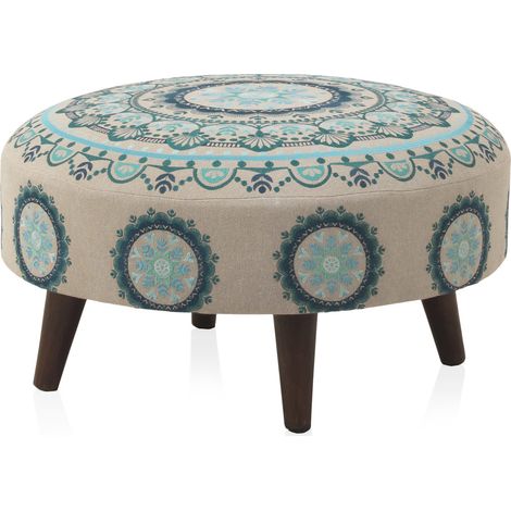 Gepolsterter Pouf aus Baumwolle/Polyester mit Holzbeinen (1/4)