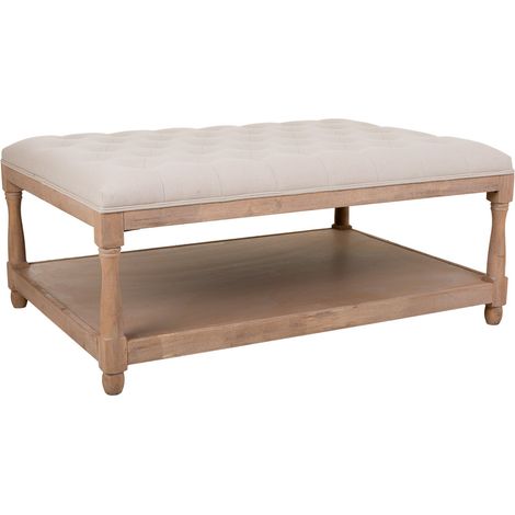 Banqueta de madera tapizada color crema 110x78x48