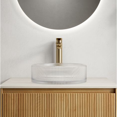 Lavabo da appoggio in vetro trasparente rotondo 36x11,5 cm (1/5)