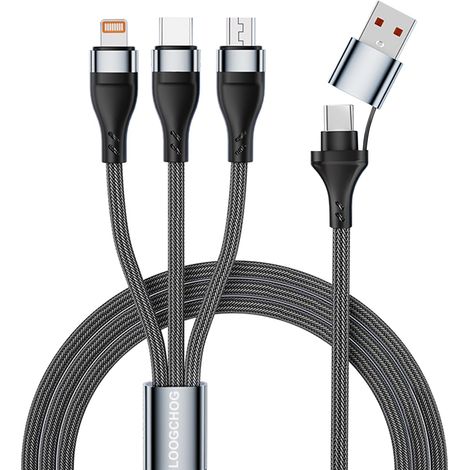 Câble de Chargeur Multi, Câble de Charge Rapide USB A/USB C 5 en 1 avec Connecteur iPone/Micro/Type C, pour iPhone, Samsung Galaxy, Casques, Banque d'alimentation, Caméra, Câble Tressé en Nylon (1/5)
