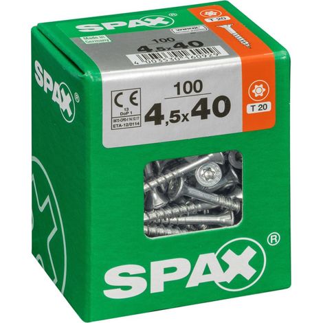 Set 100 viti SPAX Torx in acciaio testa svasata, Diam.4,5 mm x L.40 mm SPAX