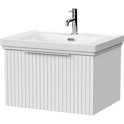 Callingwood Contemporary Wall Hung 1 Drawer Vanity Unit with Traditional 1 Tap Hole Fireclay Basin , 600mm, Matt White