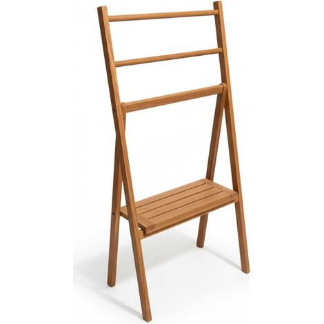Porte-serviettes en teck avec étagère échelle de salle de bain L55 x H103 x P35 cm