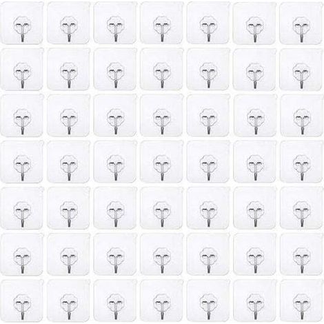 50 Crochets Adhésifs Muraux Transparents, Patères Auto-Adhésives sans Perçage, Résistantes à l'Eau pour Cuisine, Salle de Bain et Porte, Support Vêtements et Serviettes (1/5)