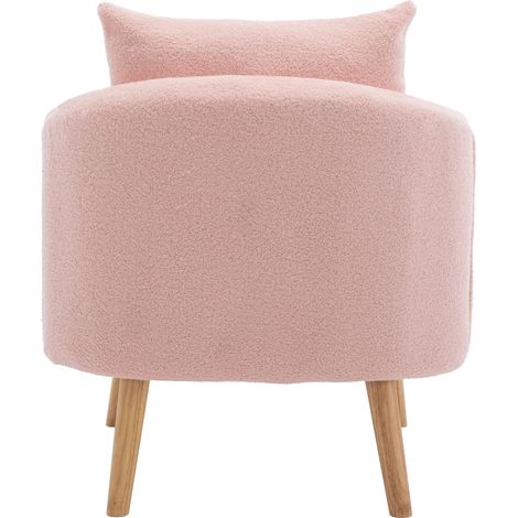 Poltrona singola in tessuto Teddy rosa con cuscino e gambe in legno (1/5)