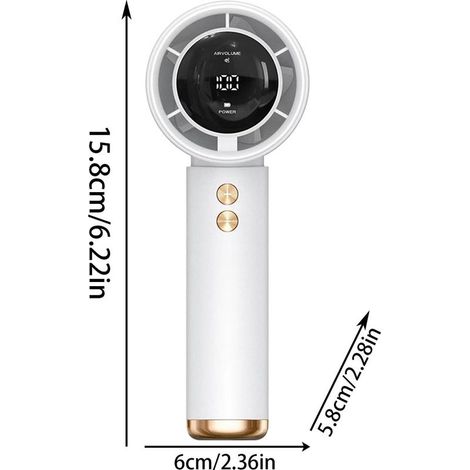 Tragbarer Ventilator, Hochgeschwindigkeitsturbine, LED-Anzeige, Drehstrommotor, leiser Betrieb (36 dB), Material AB, für Zuhause und Reisen, weiß (1/5)