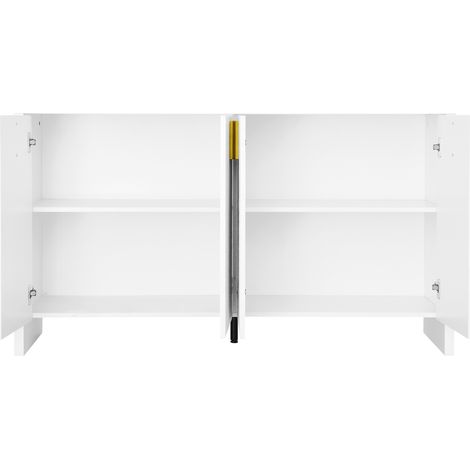 Aparador blanco moderno de 140 x 38 x 80 cm con tiradores dorados y baldas regulables (1/5)
