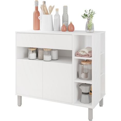 Meuble de Cuisine 2 Portes 1 Tiroir 5 Niches Blanc 90 cm (1/5)