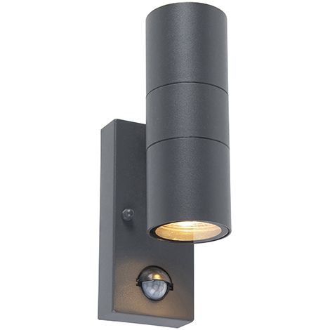 QAZQA + Lampada da esterno con sensore di movimento duo - Moderno - Acciaio inossidabile - Grigio scuro - Tondo Max. 2 x Watt (1/4)