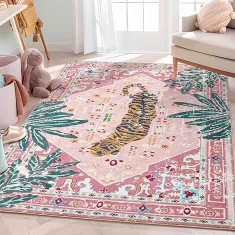Tapis Hippie Lavable Boho Vintage Jungle Tropicale Tapis Accent Tapis Oriental pour Chambre Cuisine Salle à Manger Salon Moderne Intérieur Entrée Tapis Tribal , 40 60 cm (1/5)