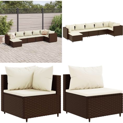 7-tlg. Garten-Lounge-Set mit Kissen Braun Poly Rattan - Gartengeset - Lounge Set - Gartenmöbel - Outdoor Möbel - Rattan Sessel - Home & Living