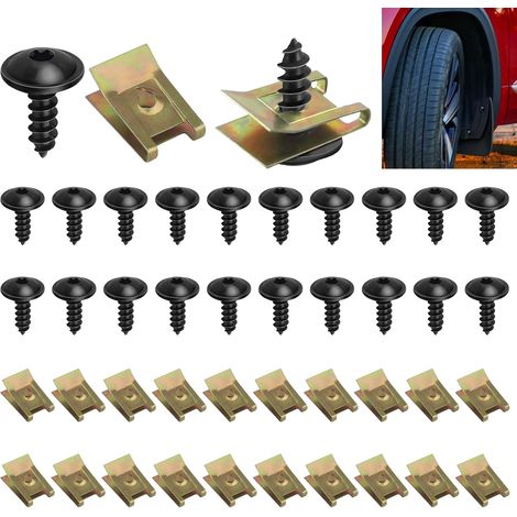 40 Kit de Clip à Vis et Écrou, avec 20 Vis de Carrosserie et 20 U-Clips, N90974701, U Clips de Fixation Universels en Métal pour Voiture Garde-boue Pare-chocs (1/5)