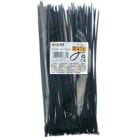 Collier De Serrage Câble - Noir - 2.5 Mm X 160 Mm - Nylon 66 - 100 Pièces (1/4)