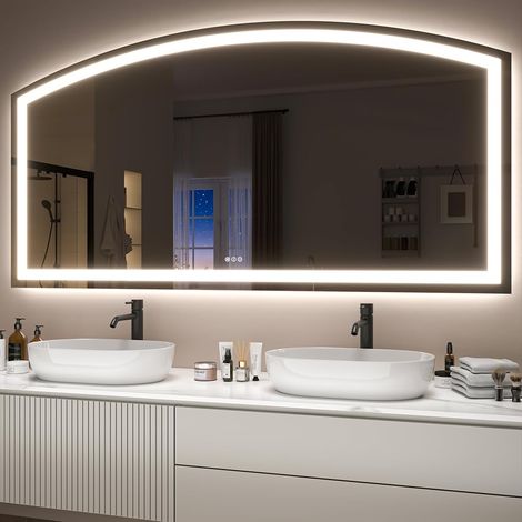 Hasipu Badspiegel mit Beleuchtung 183x91cm, LED Badezimmerspiegel, Entfoggen Bad Spiegel Wandspiegel, 3 Farben Dimmbar, Touch-Schalter, Energiesparend Lichtspiegel