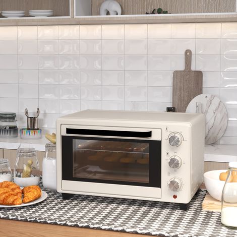 Mini four grille-pain 21 L - acier inoxydable et verre - design blanc crème - 3 modes - 100-230°C - 1 grille et 1 plaque - Qualité
