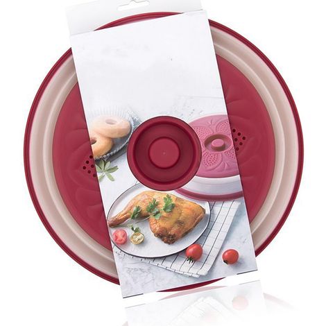 Staub- und spritzwassergeschützte Mikrowellenabdeckung, faltbar und mit einem Abtropfkorb ausgestattet, ideal für die heimische Küche (rot). (1/5)